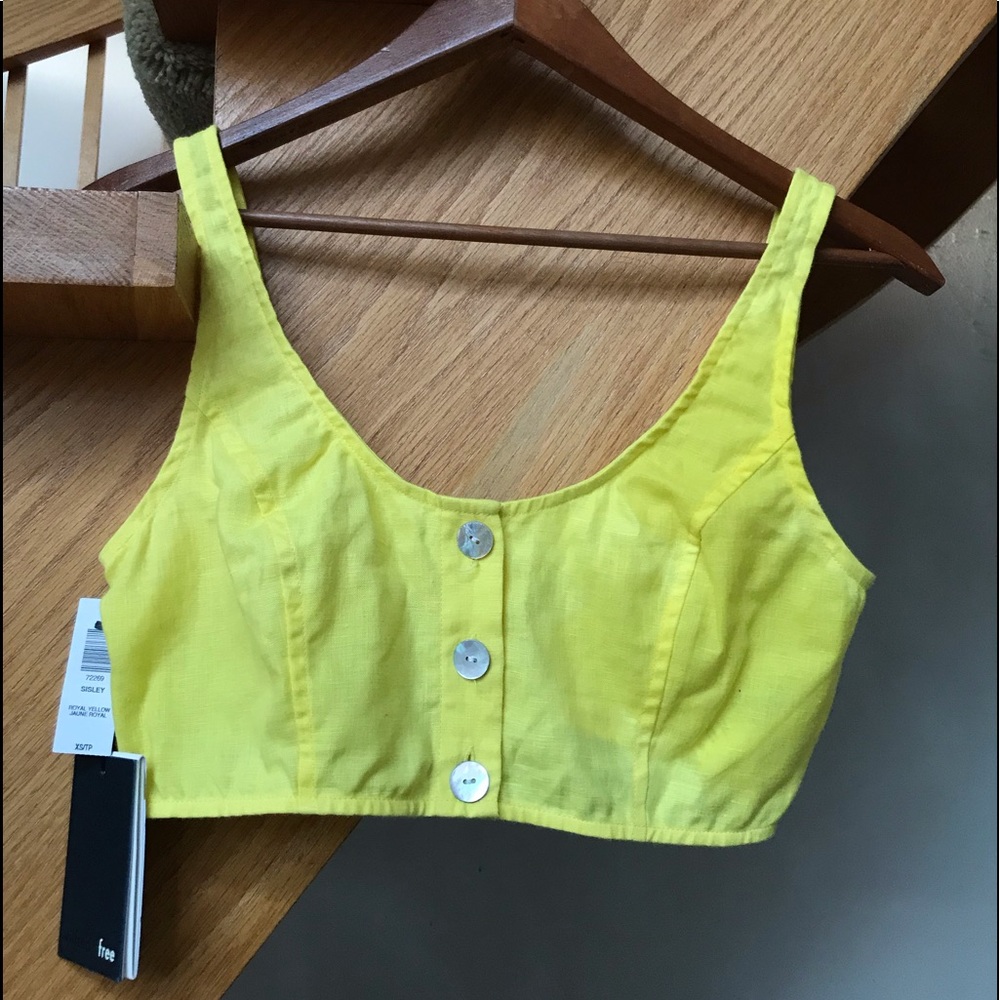 FREE NWT 100% linen aritzia wilfred yellow sisley crop top - Picture 1 of 7